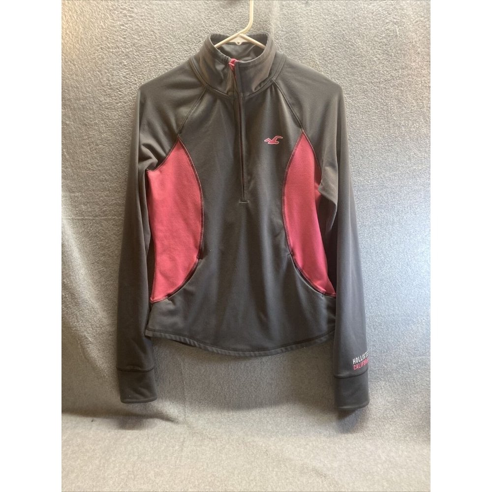 HOLLISTER CALIFORNIA Womens L large Pullover Gray Pink JACKET Athletic Zip Light
